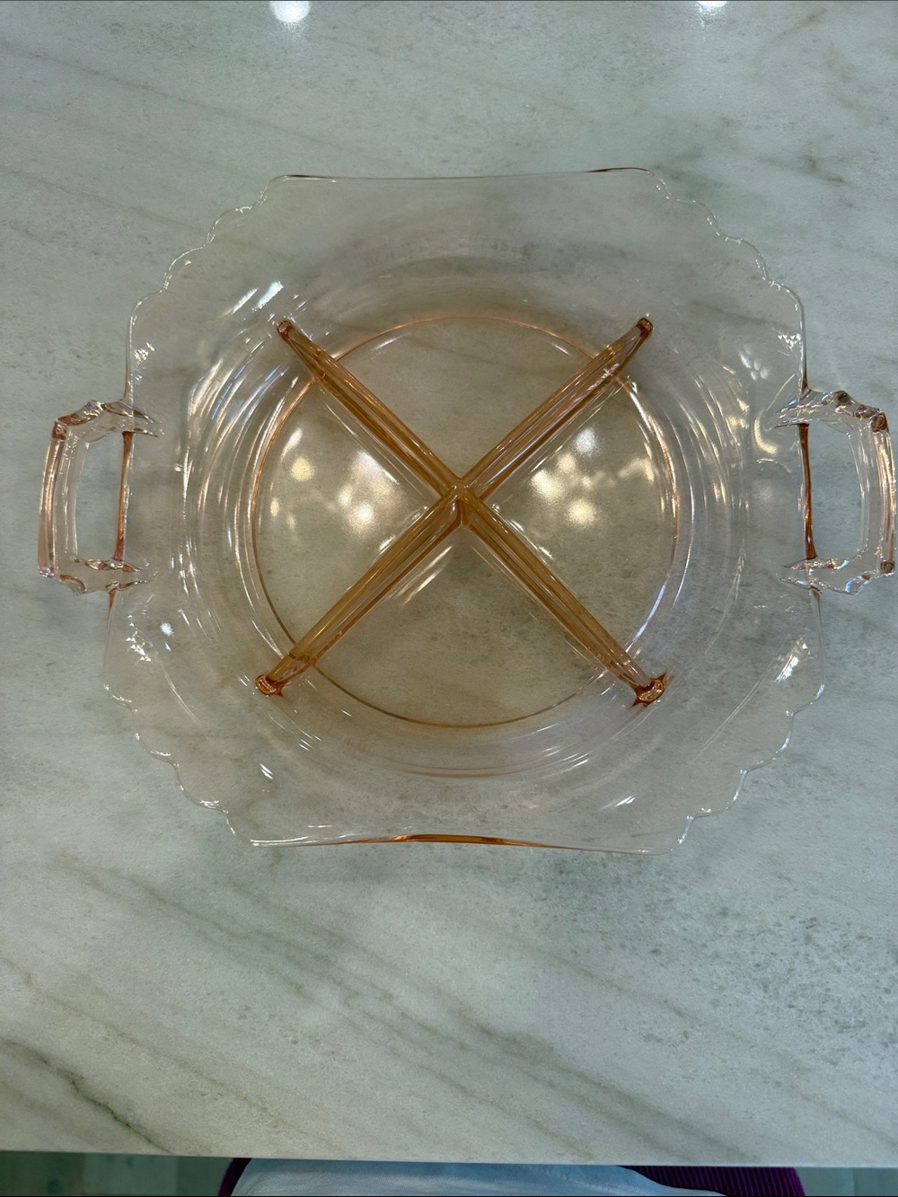Vintage Pink Depression Glass Divided Serving Tray